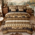 thumbnail image 1 of Castle Fairy Western Tribal Striped Wildlife King Bedding 7pcs,Bear Moose Pine Mountain Silhouette King Bed in a Bag,Brown Cream Black,Black Reversible, 1 of 7