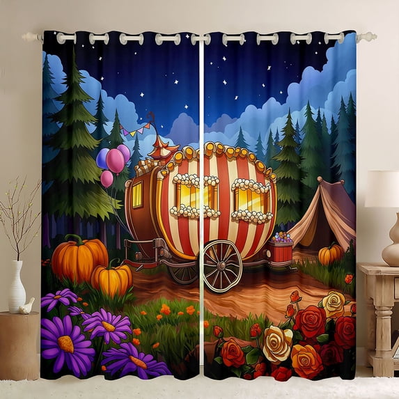 Castle Fairy Whimsical Camper Blackout Curtains Set of 2 (52x84 Each) for Teens, Forest Art Window Curtains for Bedroom, Red Green