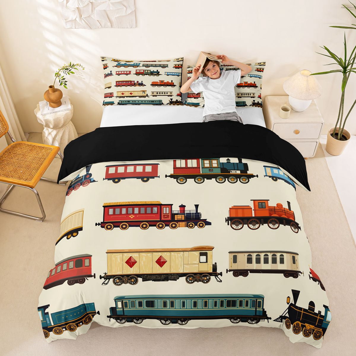 Castle Fairy Whimsical Steam Train Queen Duvet Cover Set for Toddlers ...