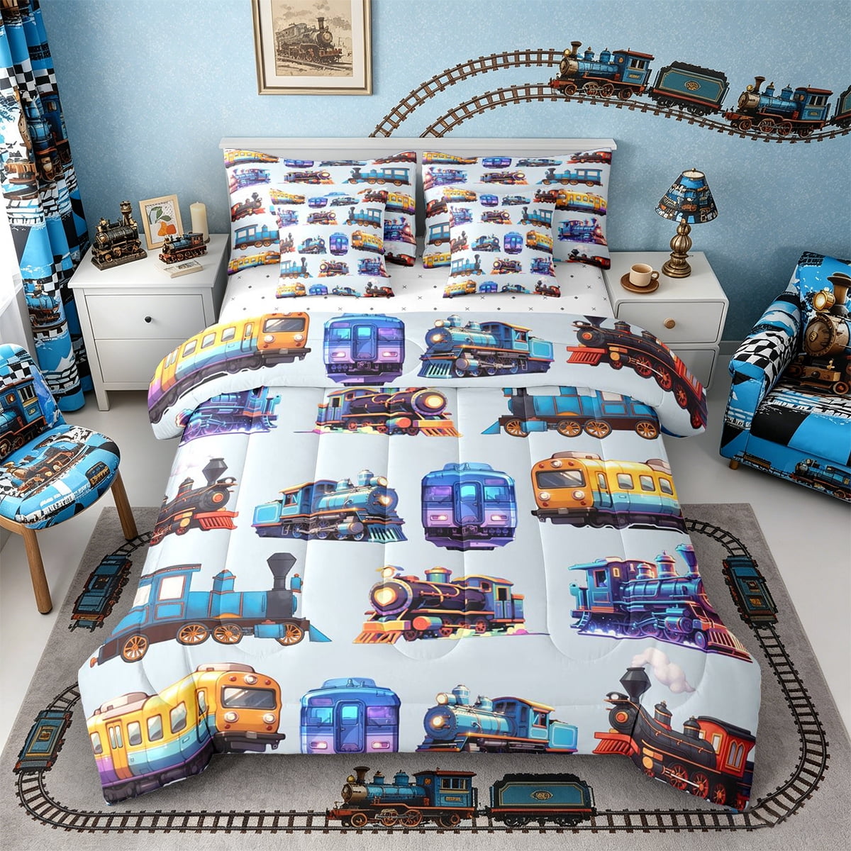 Castle Fairy Whimsical Train Art Bedding Comforter Set 7 Pieces for ...