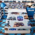 thumbnail image 1 of Castle Fairy Whimsical Train Art Zipper Twin Comforter Sets with Fitted Sheet and 2 Pillowcases,Playful Engine Pattern Zipper Bedding Set for Bedroom,Light Blue,4-Piece, 1 of 6