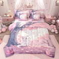 thumbnail image 1 of Castle Fairy White Cats Bedding Comforter Set,Floral Cherry Blossom Queen Bedding Sets, 1 of 8