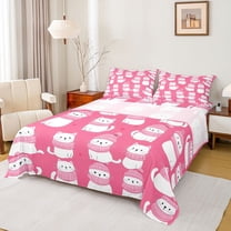 Castle Fairy White Cats Twin Sheet Sets for Kids Children,Kawaii Pet Bedding