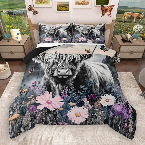 Castle Fairy 2-Piece Twin Size Comforter Set - Highland Bull Flower Farm Print