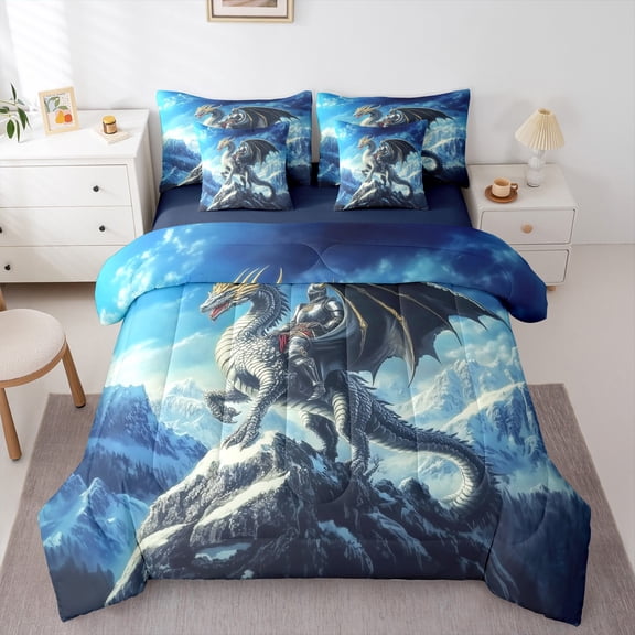 Castle Fairy Wild Dragon Twin Bedding Sets,Abstract Wildlife Bedding Comforter Set