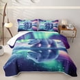 thumbnail image 1 of Castle Fairy Wildlife Aurora Polar Bear Twin Quilt Set for Teens,Icy Lake Snow Mountain Twin Coverlet Set,Mint Purple White, 1 of 7