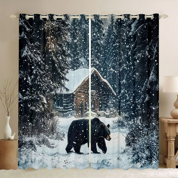 Castle Fairy Wildlife Bear Black Out Curtains for Kids Teenagers Adults,Winter Snowflakes Cabin Curtains Pack of 2 (42x63 Each),Jungle Woodland Animal Bedroom Curtains,Super Cozy Room Decor