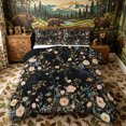 thumbnail image 1 of Castle Fairy Wildlife Bear Queen Comforter Set 3 Pieces,Rusitc Animal Floral Blossom Comforter Sets Queen,Black Sage,Black Reversible,1 Comforter and 2 Pillowcases, 1 of 6