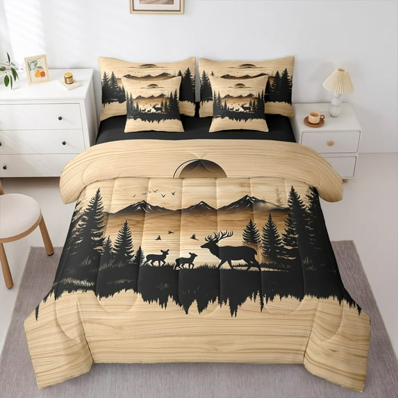 Castle Fairy Wildlife Deer 7-Piece Twin Bedding Sets for Teens,Woodland Animal Bedding Comforter Set,Rustic Vintage Breathable Sheet Sets,Lightweight Room Decor