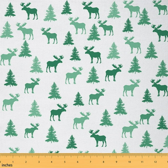 Castle Fairy Wildlife Deer Fabric by the Yard 1 Yard,Green White Home Decor Fabric by the Yard,Jungle Animal Room Decor Fabric by the Yard,Ultra Soft Home Decor