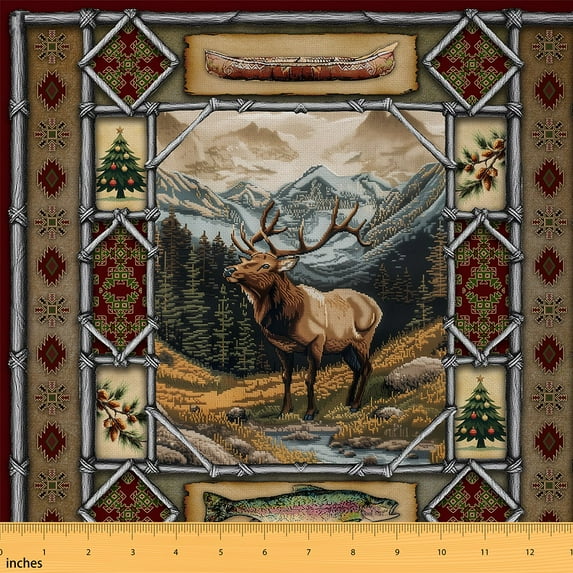 Castle Fairy Wildlife Deer Fabric by the Yard 2 Yard,Rustic Cabin Sewing Fabric,Tribal Aztec Home Decor Fabric by the Yard,Breathable Bohemian Home Decor