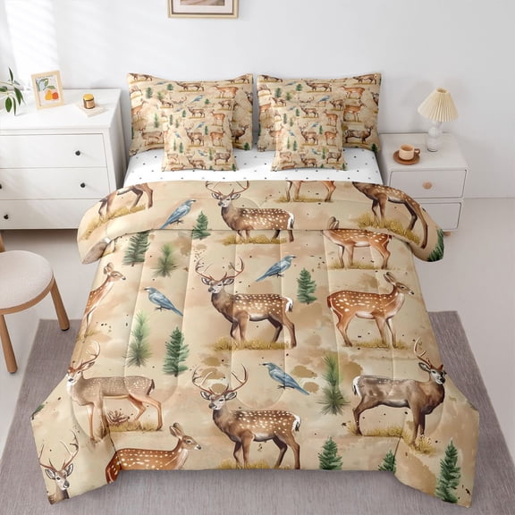 Castle Fairy Wildlife Deer Fish Bedding Comforter Set for Boys,Animal King Bedding Sets