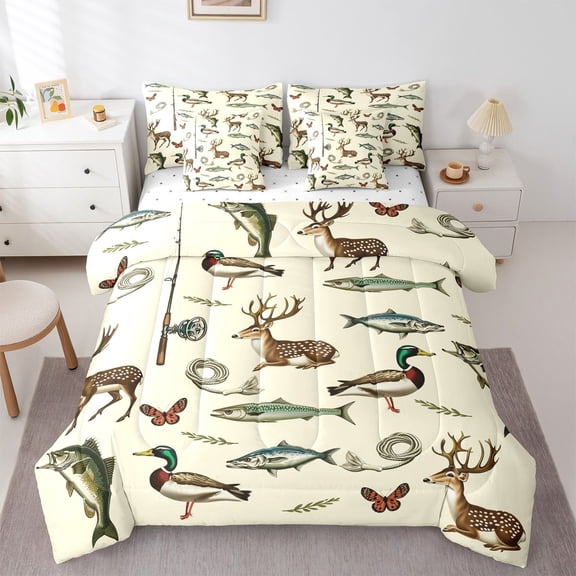 Castle Fairy Wildlife Deer Fish Duck Bedding Comforter Set,Animal Full Bedding Set