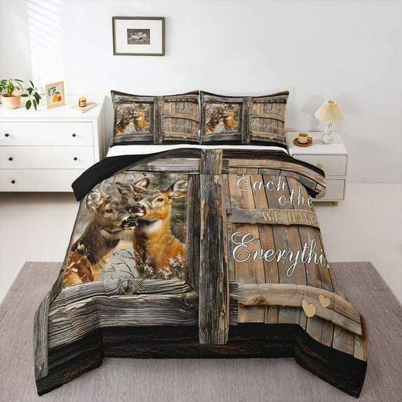 Castle Fairy Wildlife Deers Full Size Comforter Sets,Jungle Vintage Cabin Bedding Sets
