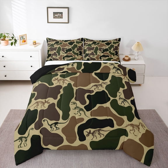 Castle Fairy Wildlife Dinosaur Twin Comforter Sets,Vintage Camouflage Camo Bedding Set