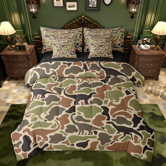 Castle Fairy Wildlife Dinosaurs Twin Bedding Sets,Vintage Camouflage Bedding Comforter Set