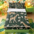 thumbnail image 1 of Castle Fairy Wildlife Giraffe Lion Elephant Zipper Queen Comforter Set with Fitted Sheet and 2 Pillowcases,Tropical Jungle Animal Zipper Bedding Set,Dark Sage Cream,Reversible,4 Pieces, 1 of 6