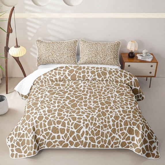 Castle Fairy Wildlife Giraffe Spot Quilt Full for Girls,Abstract Animal Print Full Bedspread Sets,Light Coffee