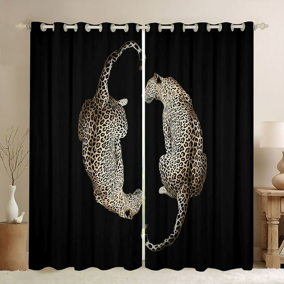 Castle Fairy Wildlife Leopard Blackout Curtains Set of 2 (52x84 Each) for Female Men Women,Jungle Animal Window Curtains,Woodland Safari Cheetah Curtains and Drapes,Luxury Bedroom Decor