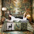 thumbnail image 1 of Castle Fairy Wildlife Mallard Duck Deer Duvet Cover Queen,Happy Camping Queen Bedding,Green Tan Cream,Black Reversible,3-Piece,No Comforter,1 Duvet Cover and 2 Pillowcases, 1 of 5