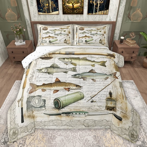 Castle Fairy Wildlife Pike Fish Queen Comforter Set,Fishing Hunting Bedding Comforter Set
