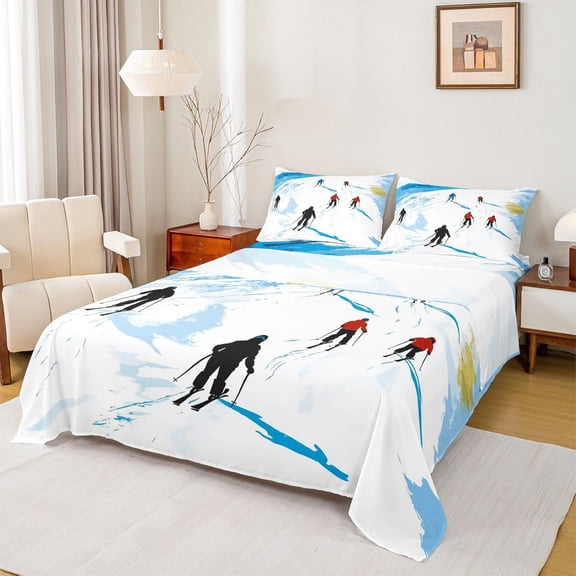 Castle Fairy Winter Skiing Boy Twin Sheet Sets,Extreme Sport Bedding