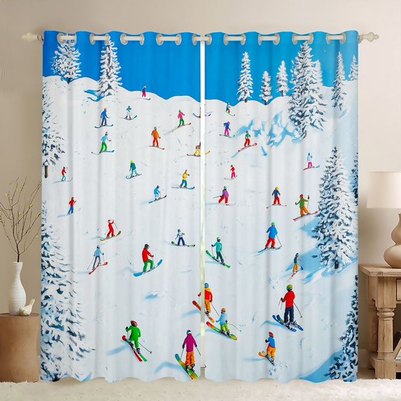 Castle Fairy Winter Skiing Curtains Pack of 2 (42x84 Each),Extreme Sport Curtains Blackout