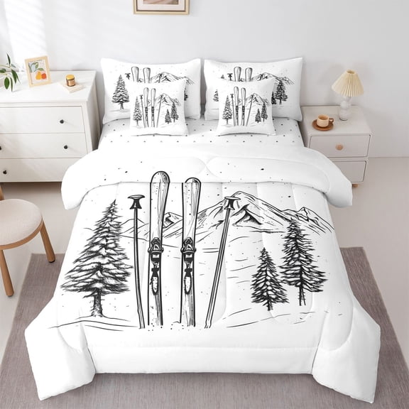 Castle Fairy Winter Sport Twin Bedding Sets,Snow Skiing Bedding Comforter Set