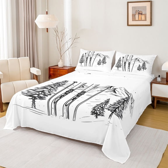 Castle Fairy Winter Sport Twin Sheet Sets for Boys Girls,Snow Skiing Bedding