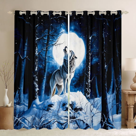 Castle Fairy Wolf Black Out Curtains,Jungle Wildlife Curtains Pack of 2 (42x63 Each)