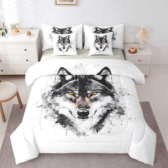 Castle Fairy Wolf Wildlife Bedding Comforter Set,Black Grey King Bedding Sets