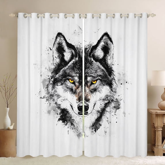 Castle Fairy Wolf Wildlife Curtains Pack of 2 (42x84 Each),Black Grey Curtains Blackout