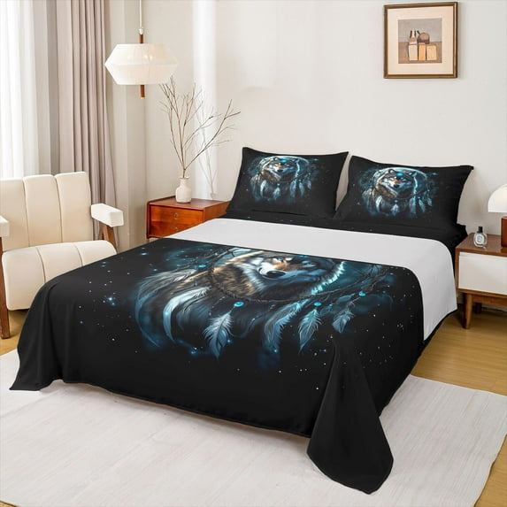Castle Fairy Wolf Wildlife Full Size Sheets for Teens Female Men,Starry Sky Bed Sheets