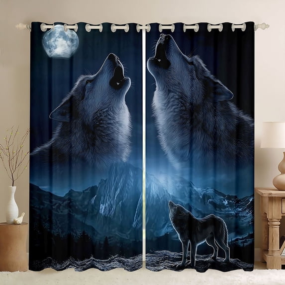 Castle Fairy Wolves Curtains Pack of 2 (42x84 Each),Moutain Animal Curtains Blackout