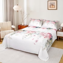 Castle Fairy Women Girls Teens Spring Graden 3Pcs Twin Sheet Sets,Pink Flower Butterfly Twin Fitted Sheet,Botanical Plants Breathable Flat Sheet,Ultra Soft Home Decor