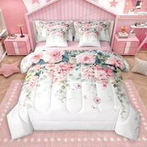 Castle Fairy Women Girls Teens Spring Graden 7-Piece Twin Bedding Sets,Pink Flower Butterfly Bedding Comforter Set,Botanical Plants Breathable Sheet Sets,Ultra Soft Home Decor