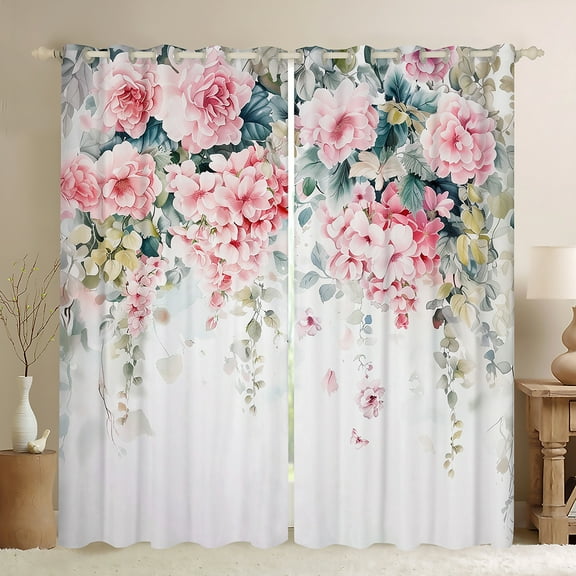 Castle Fairy Women Girls Teens Spring Graden Black Out Curtains,Pink Flower Butterfly Curtains Pack Of 2 (42X63 Each),Botanical Plants Bedroom Curtains,Ultra Soft Home Decor