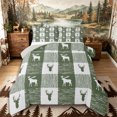thumbnail image 1 of Castle Fairy Wood Grain Moose Queen Comforter Set 3 Pieces,Geometric Plaid Comforter Sets Queen,Sage Off White,Grey Reversible,1 Comforter and 2 Pillowcases, 1 of 6