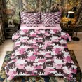 thumbnail image 1 of Castle Fairy Woodland Animal Bear Queen Bedding 7pcs,Vintage Abstract Camo Bedding Comforter Set Queen,Hot Pink Brown,Pink Reversible, 1 of 7