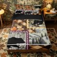 thumbnail image 1 of Castle Fairy Woodland Animal Bear Zipper Twin Comforter Sets with Fitted Sheet and 2 Pillowcases,Jungle Leaves Retro Checkered Zipper Bedding Set,Brown Orange Cream,Black Reversible,4-Piece, 1 of 6