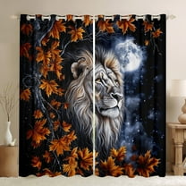 Castle Fairy Woodland Wildlife Lion Black Out Curtains for Teens Adults,Starry Sky Curtains Pack of 2 (42x63 Each),Maple Leaves Bedroom Curtains,Ultra Soft Home Decor