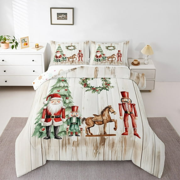 Castle Fairy Xmas Nutcracker 3 Pieces Queen Comforter Set for Teenagers,Lodge Cabin Ultra Soft Bedding Sets,Christmas Tree Bedding Comforter Set,Breathable Home Decor
