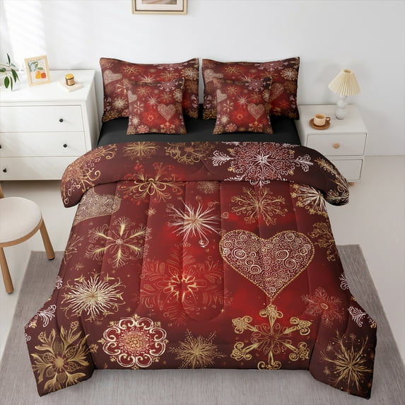 Castle Fairy Xmas Snowflakes Boy Girl 7-Piece Twin Bedding Sets,Exotic Style Bedding Comforter Set,Happy New Year Breathable Sheet Sets,Microfiber Bedroom Decor