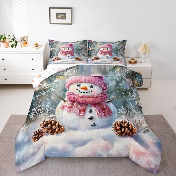 Castle Fairy 2-Piece Twin Size Comforter Set - Christmas Snowman Holiday Print