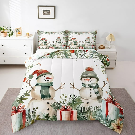 Castle Fairy Xmas Snowman 3-Piece Full Size Comforter Sets for Kids Children Boys Girls,Happy New Year Bedding Comforter Set,Festival Theme Lightweight Bedding Sets,Ultra Soft Home Decor
