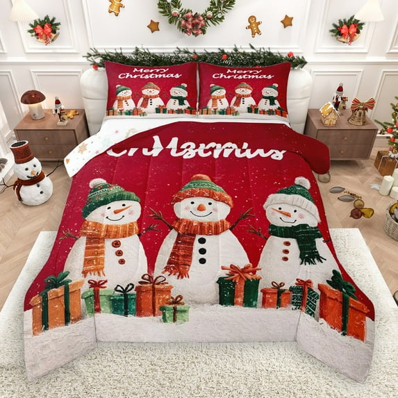 Castle Fairy Xmas Snowman 3 Pieces Queen Comforter Set for Teens Girls Boys,Merry Christmas Ultra Soft Bedding Sets,Happy New Year Bedding Comforter Set,Super Cozy Room Decor