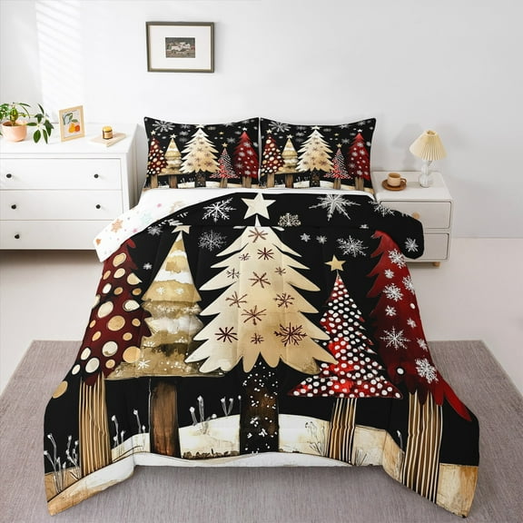 Castle Fairy Xmas Tree 2pcs Bedding Comforter Set for Teenagers,Winter Snowflakes Twin Comforter Sets,Rustic Vintage Breathable Bedding Set,Luxury Bedroom Decor