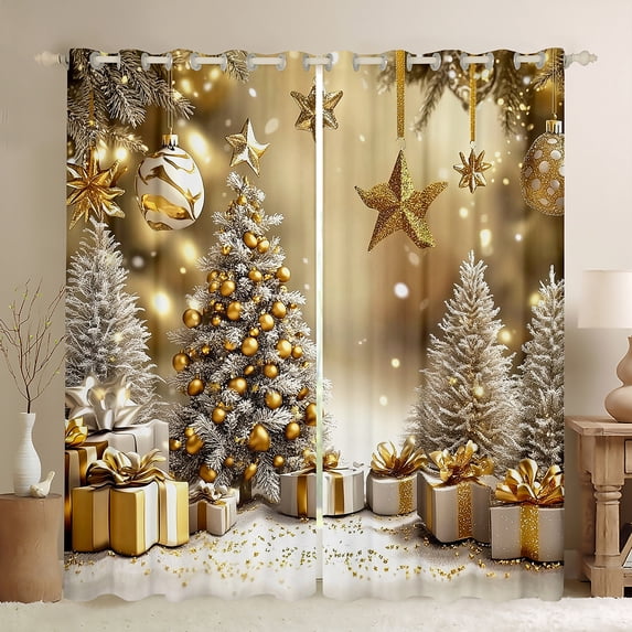 Castle Fairy Xmas Tree Blackout Curtains Set of 2 (52x84 Each) for Kids Children Boys Girls,Merry Christmas Window Curtains,Happy New Year Curtains and Drapes,Super Cozy Room Decor