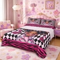thumbnail image 1 of Castle Fairy Y2K Fashion Afro Girl King Sheets 4pcs,Argyle Zebra Heart Bedding,Pink Black White,1 Fitted Sheet, 1 Flat Sheet and 2 Pillowcases, 1 of 6