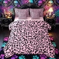 thumbnail image 1 of Castle Fairy Y2K Leopard Skull 7-Piece Twin Bedding,Pink Cheetah Skeleton Silhouette Bedding Comforter Set,Hot Pink Black,Pink Reversible, 1 of 7